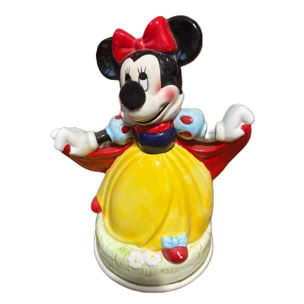 VINTAGE 1980S DISNEY MINNIE MOUSE SNOW WHITE SPINNING SCHMID MUSIC BOX FIGURINE